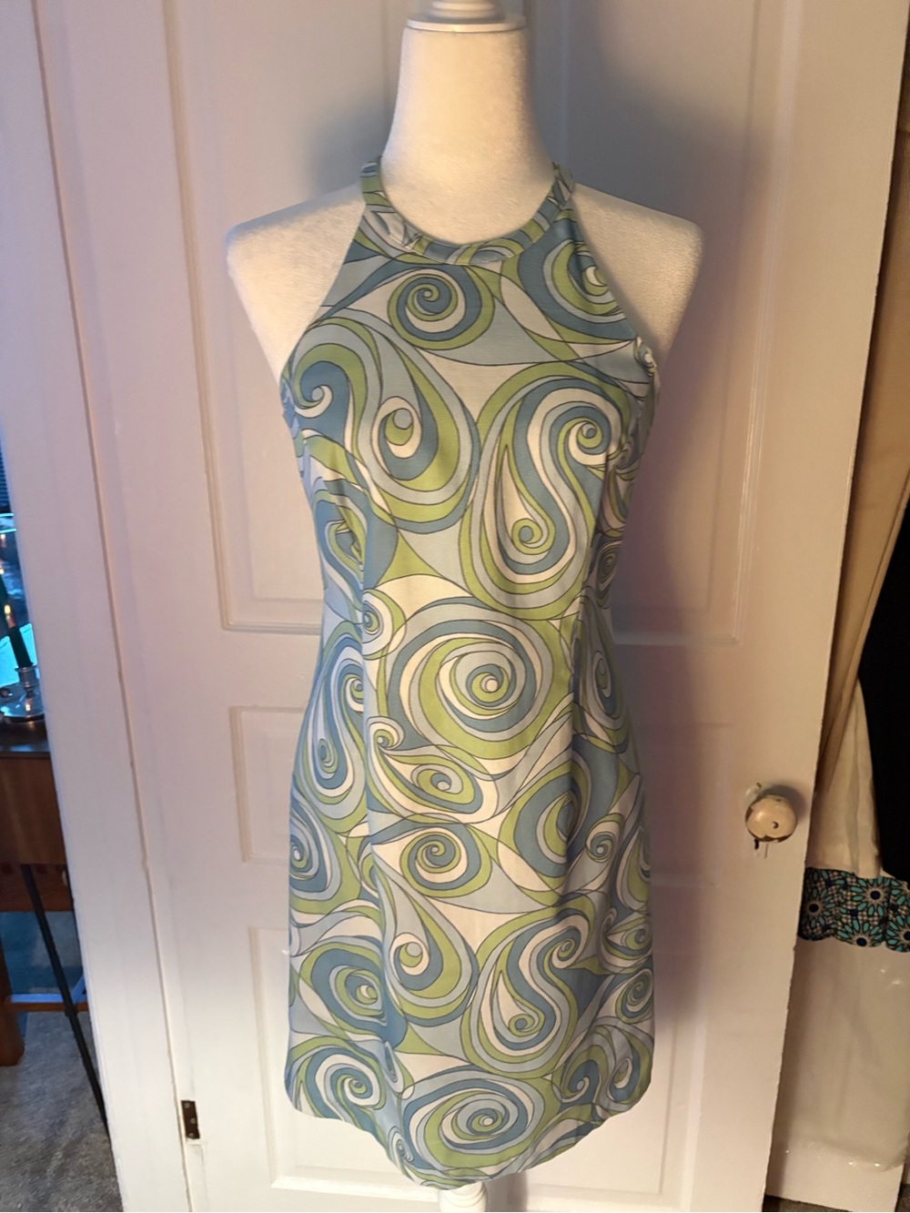 Skirtin Around Green & Blue Retro Halter Top